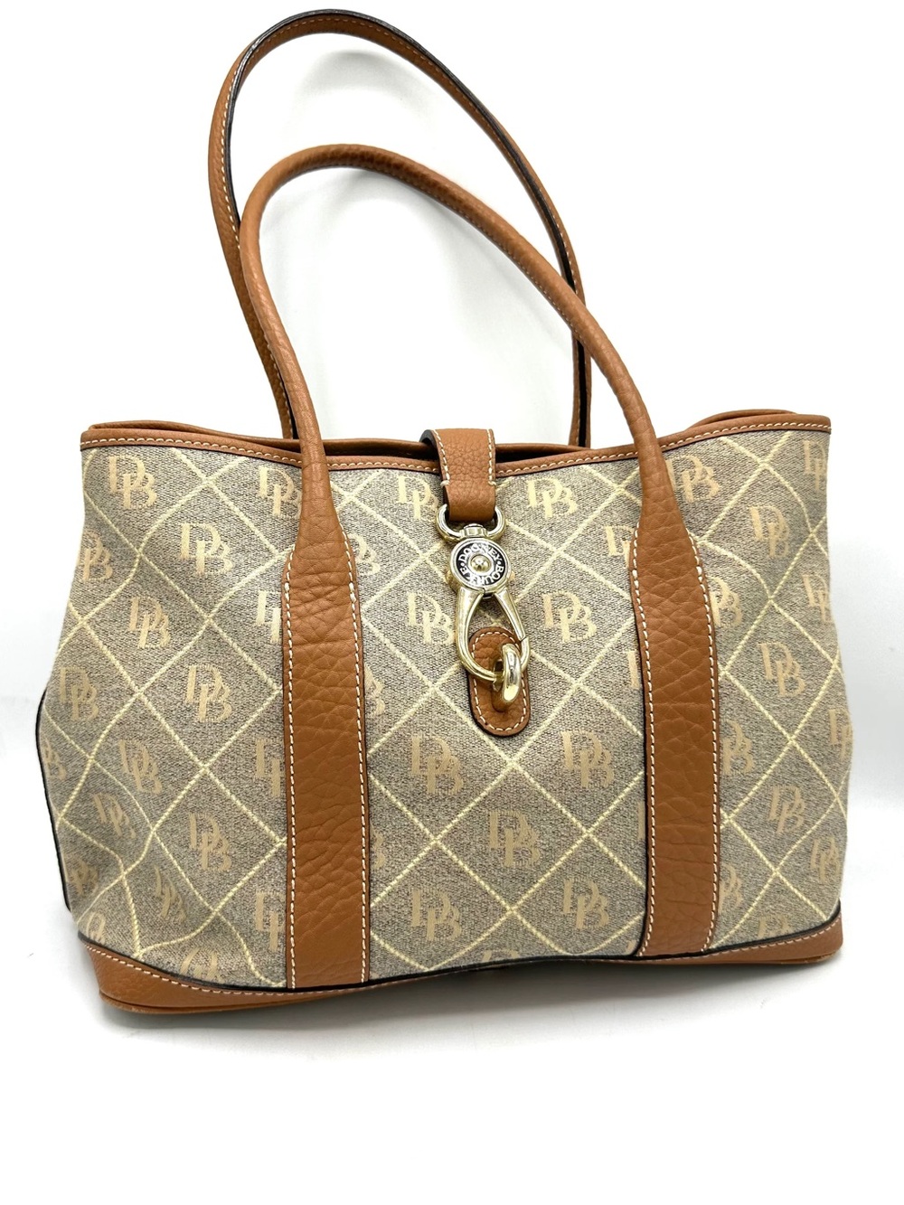 Dooney & Bourke Vintage Tote – Khaki Canvas with Leather Trim and Duck Logo tote